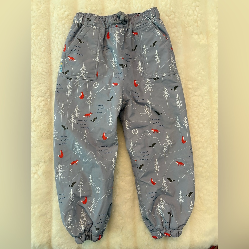 jan & Jul toddler girl or boy rain or snow pants Gray Kids' Pants Forest Print